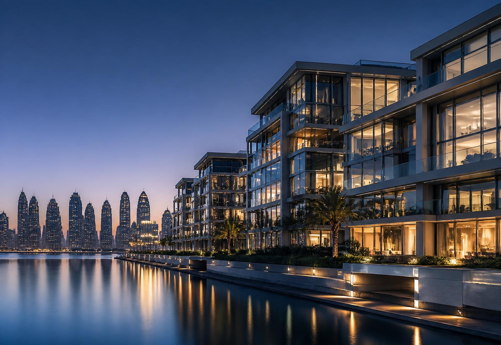 Dubai waterfront luxury residences at blue hour